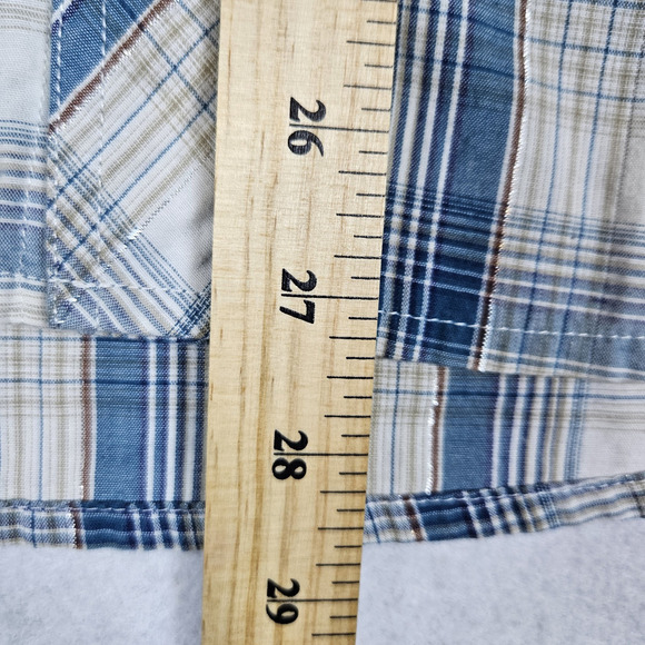 Rustler by Wrangler Mens Pearl Snap Plaid Cotton Western Cowboy Metallic Blue S - Picture 9 of 15